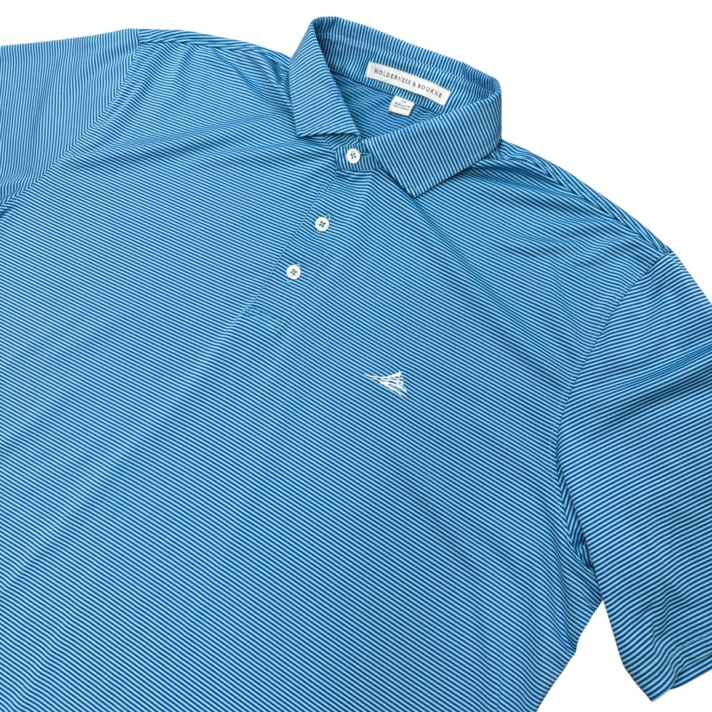 Holderness & Bourne Golf Polo Mens XL Blue Striped Tailored Fit Short Sleeve